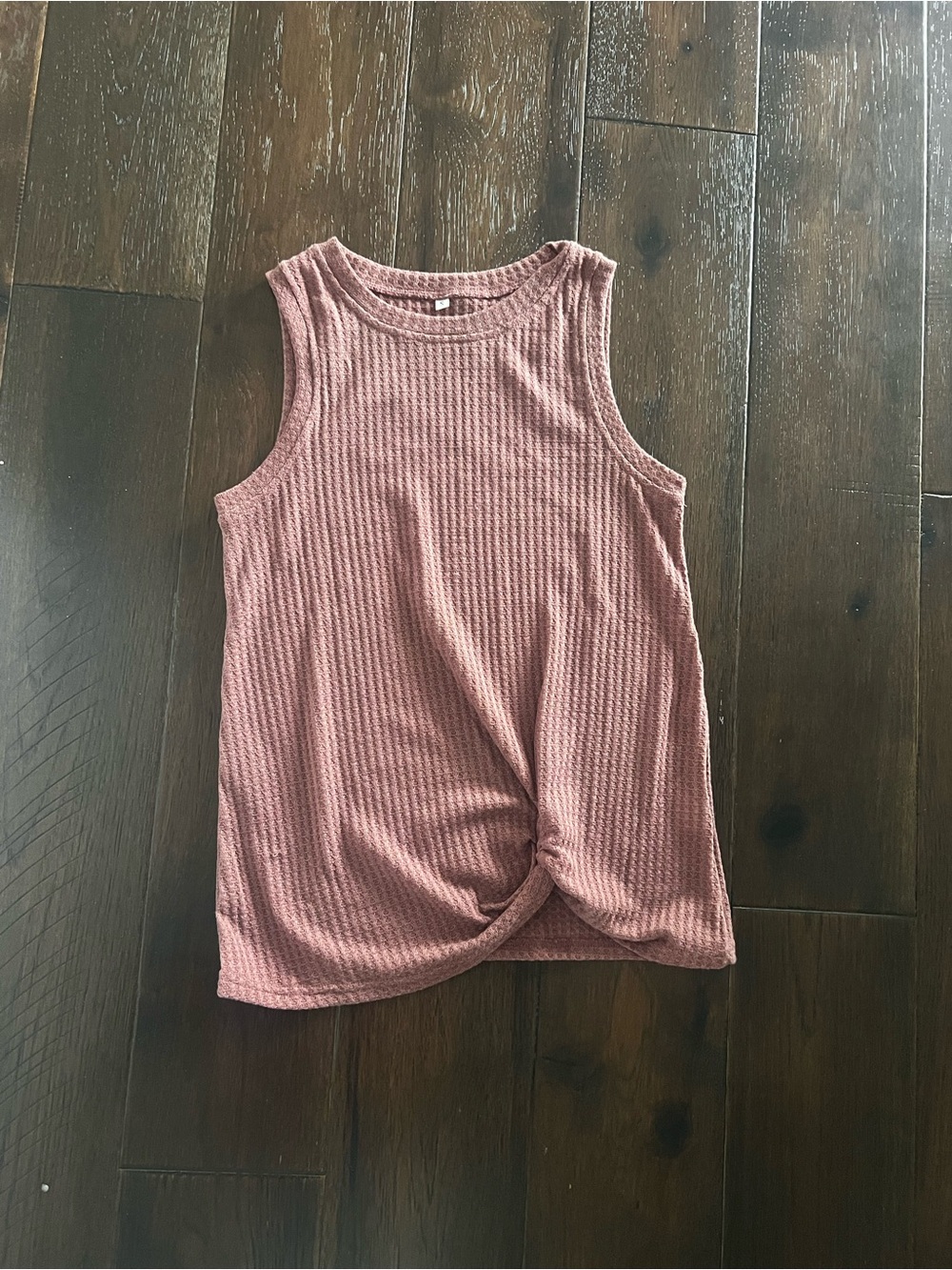 Waffle Knot-Front Tank Top - Dusty Rose